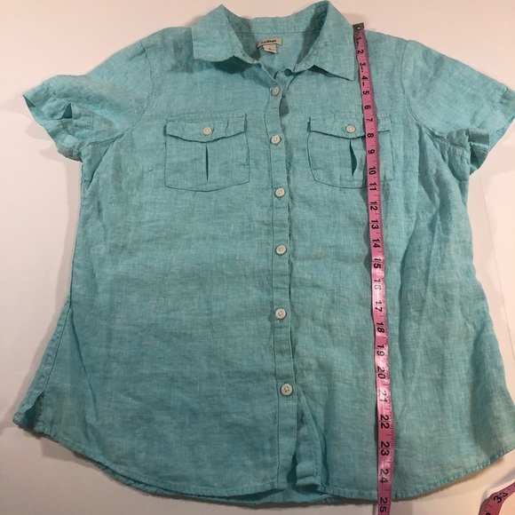 L.L. Bean Light Blue 100% Linen Short Sleeve Button-Down Shirt Size S - Picture 6 of 9
